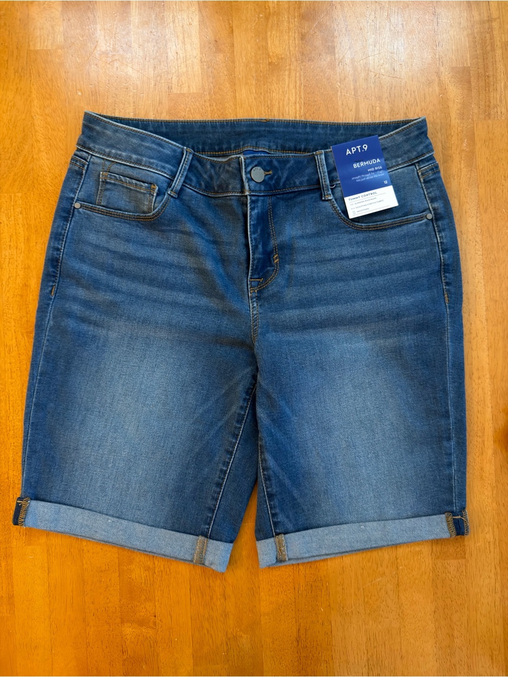 Apt. 9 Mid Rise Bermuda Denim Shorts in Dark Blue